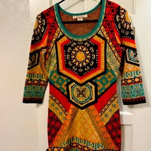 Anthropologie Flying Tomato bold patterned sweater dress